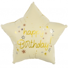 Шар Звезда, Happy Birthday (праздничные искры), Кремовый, Сатин (в упаковке)